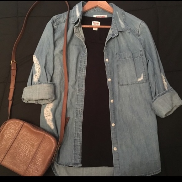 Mossimo Supply Co. Tops - Mossimo Boyfriend Fit Distressed Denim Button Down